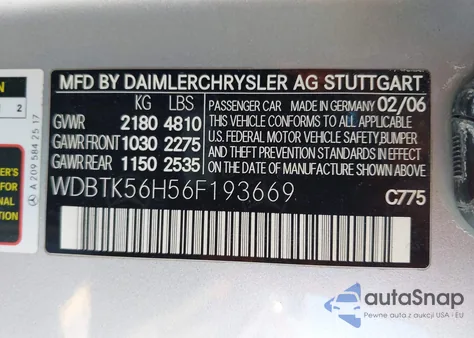 2006 Mercedes-Benz Clk 350 из США, поврежденный, VIN WDBTK56H56F193669